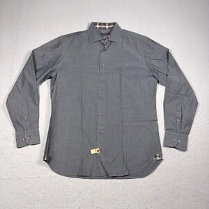 Hammer Made Dress Shirt Men 15.5 39 Gray Button Front Long Sleeve Plaid Trim